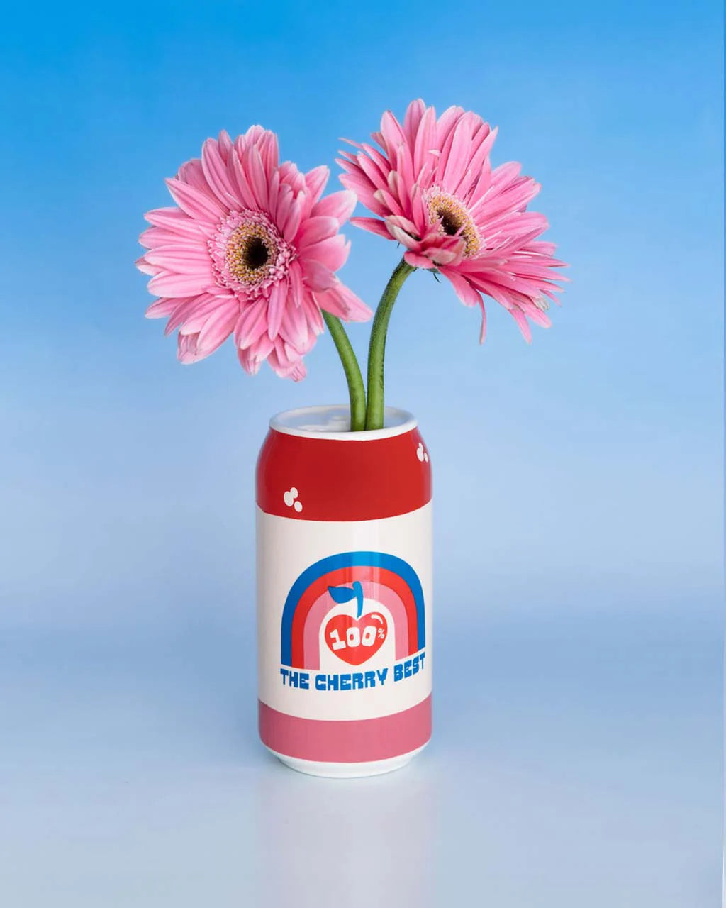 A hand-painted ceramic vase with a &