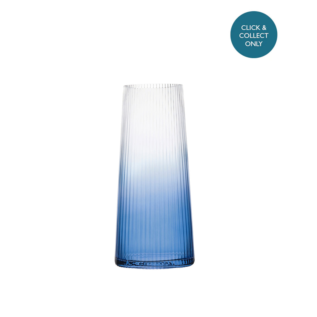 A contemporary blue glass vase with a fine optic and rounded corners, featuring a delicate blue ombre effect.