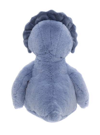 Back View of the Troy the Triceratops plush toy in denim blue – soft cuddly stuffed dinosaur for kids, comfort toy and nursery companion