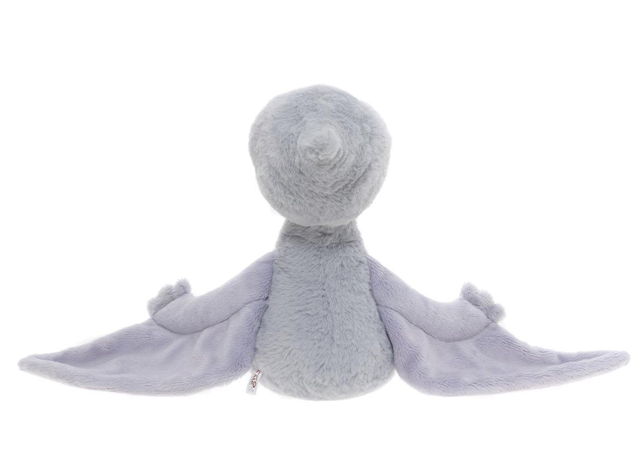 Back View of the Wings Pterodactyl plush toy in grey – soft cuddly stuffed dinosaur for kids, comfort toy and nursery companion