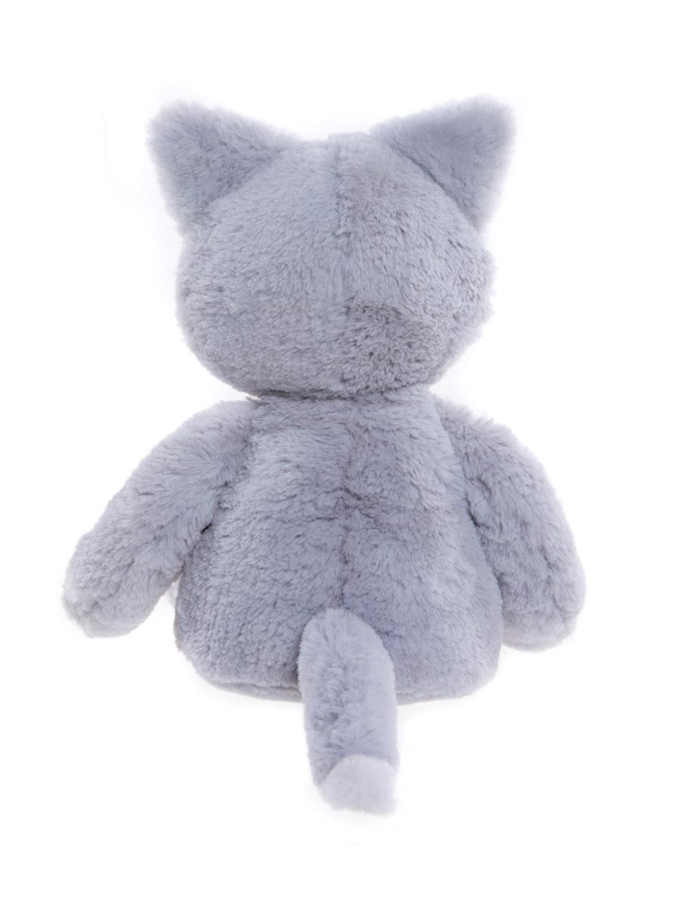 Back view of the Puddy Kitten plush toy in grey – soft cuddly stuffed cat for kids, comfort toy and nursery companion