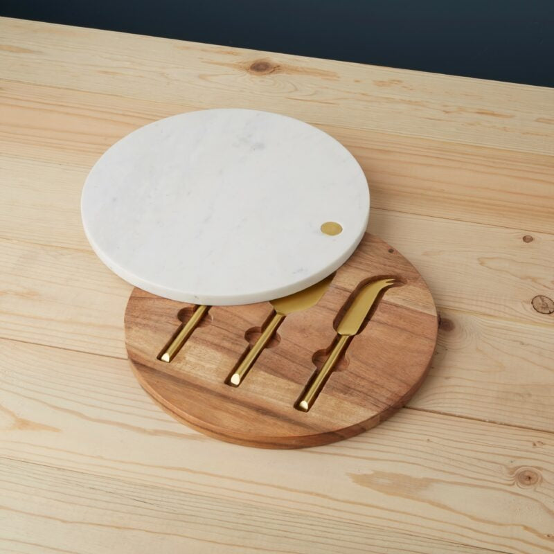 swivel Marble Board  with 3 Cheese utensils set