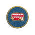 Beaded round coaster with red London bus design, durable and stylish, ideal gift for London lovers and home decor