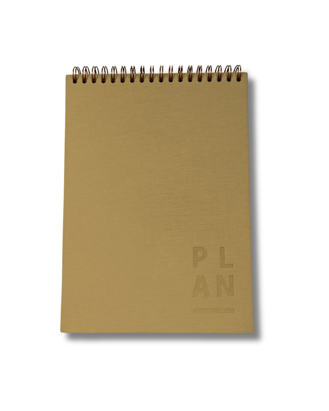 Blank Canvas Weekly Desktop Planner with beige linen wire binding, 52 undated weekly pages