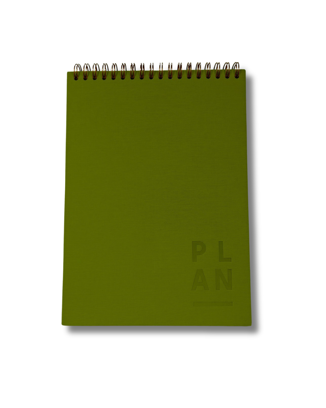 Blank Canvas Weekly Desktop Planner with khaki linen wire binding, 52 undated weekly pages