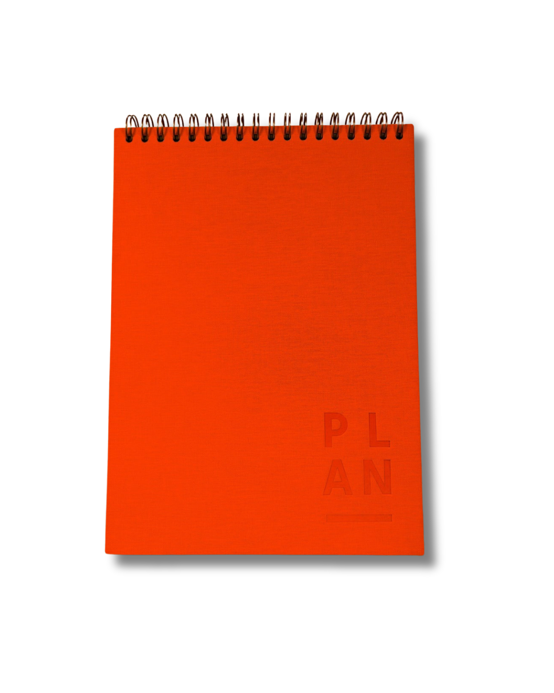 Blank Canvas Weekly Desktop Planner with orange linen wire binding, 52 undated weekly pages