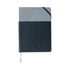 cover in Blue & Navy, wrap-around pocket, elastic closure, satin ribbon marker, 192 ruled pages, eco-friendly soy ink paper