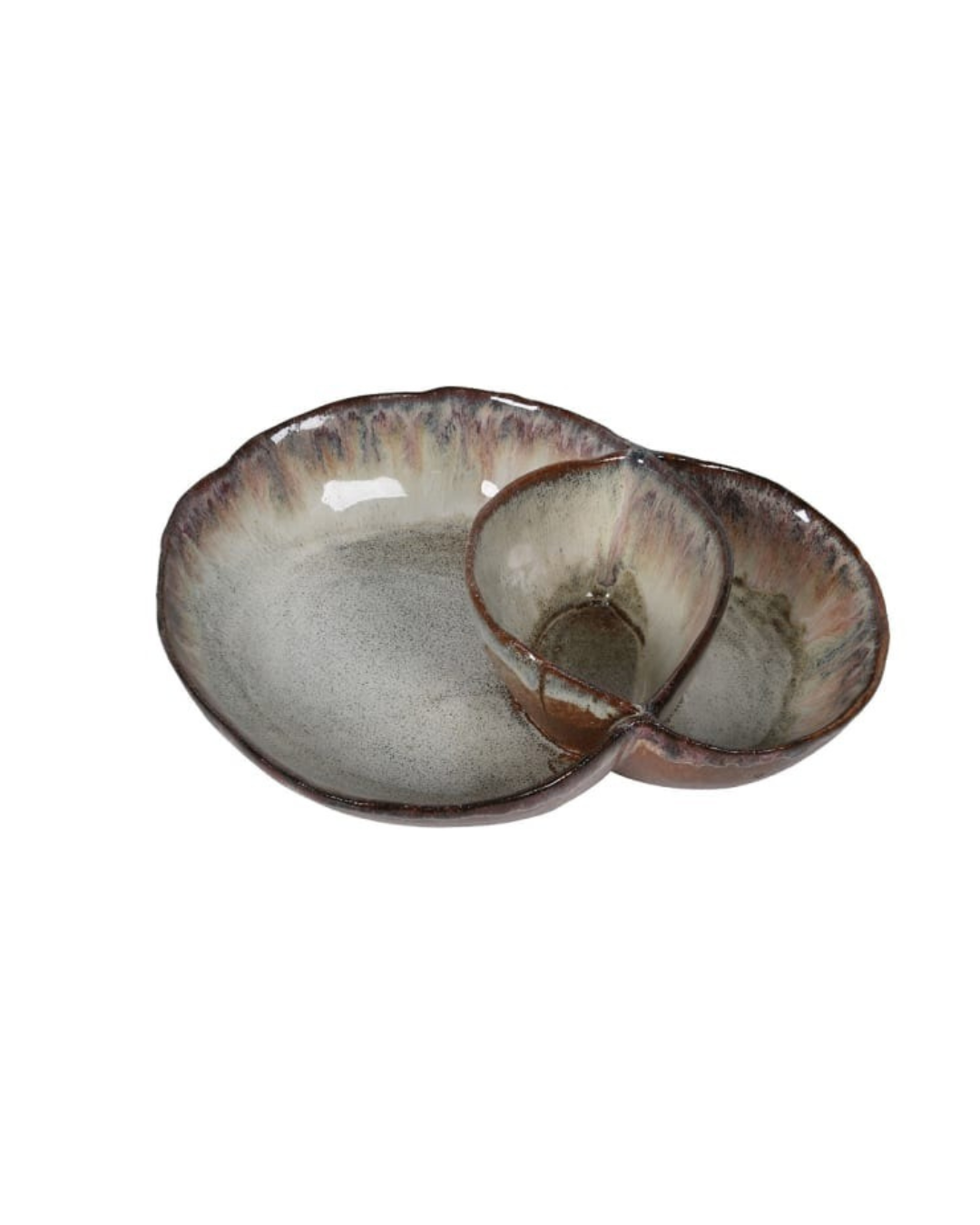 Brown Ombré stoneware plate with built-in dip pot – rustic serving bowl and decorative tableware.