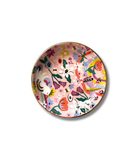 Butterfly Garden Porcelain Trinket Dish with hand-painted butterflies and flowers