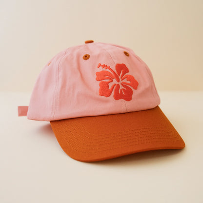 Hibiscus Orange &amp; Pink Embroidered Cap