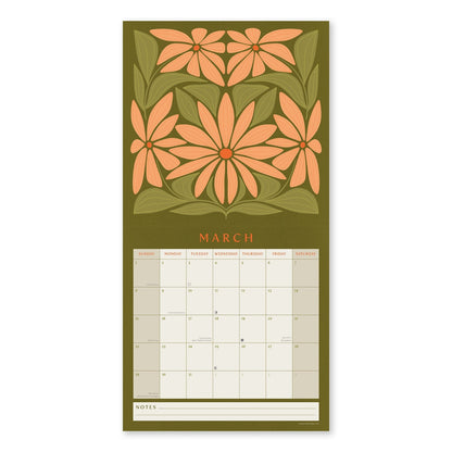 Floral design calendar for March on a green background