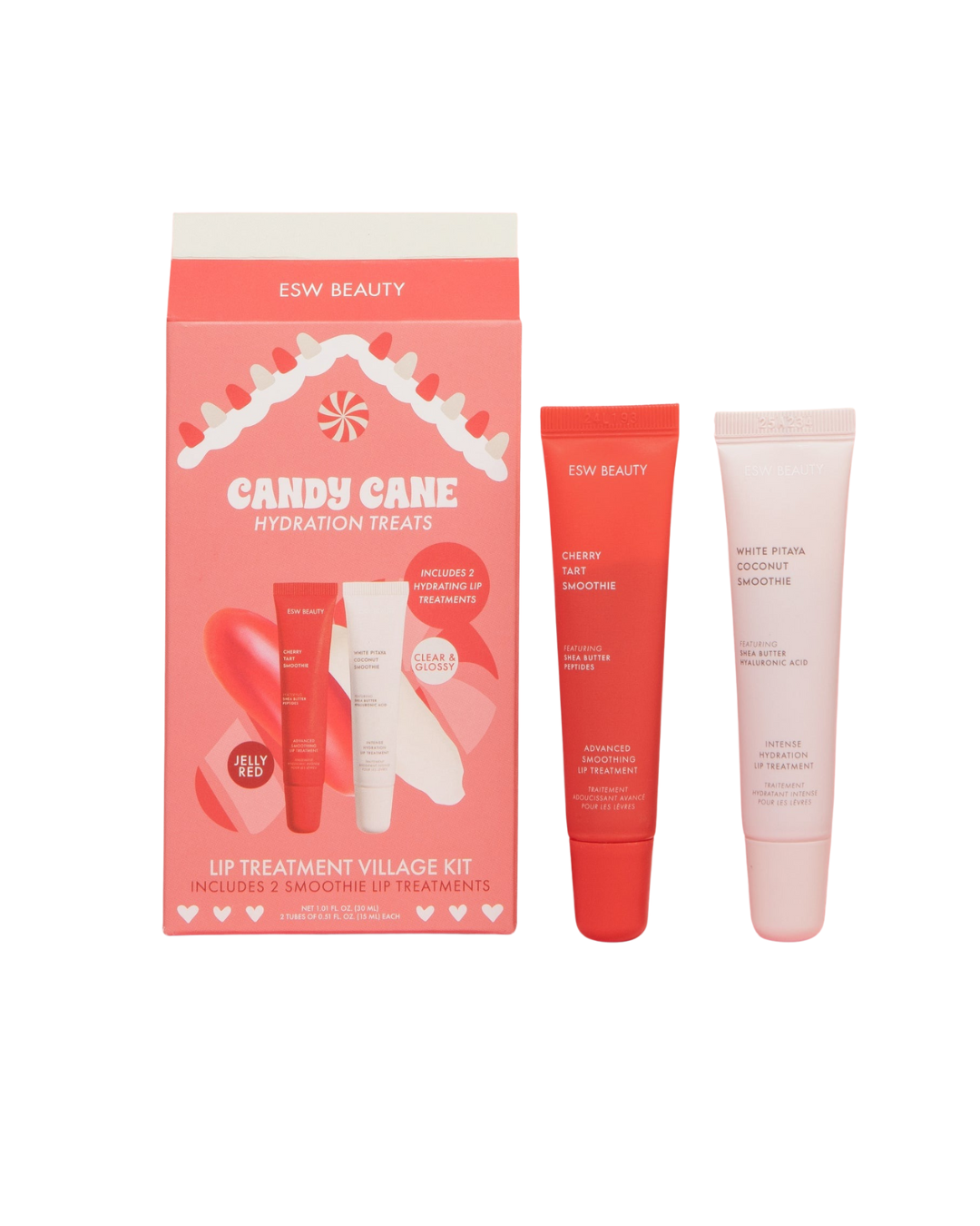 Candy Cane Lip Treatment Village set with Cherry Tart and White Pitaya Coconut lip treatments
