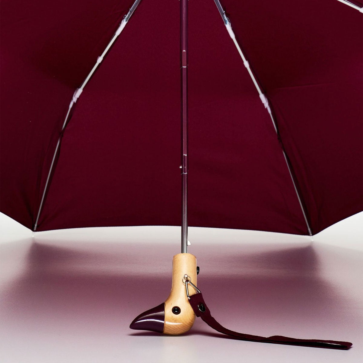 Close Up of the Cherry Duck Compact Umbrella automatic open button – easy, quick operation for travel and everyday use