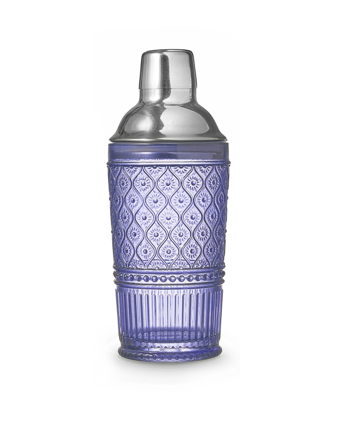 Claro Cocktail Shaker in BLUE  lead-free crystal with embossed Victorian-inspired design