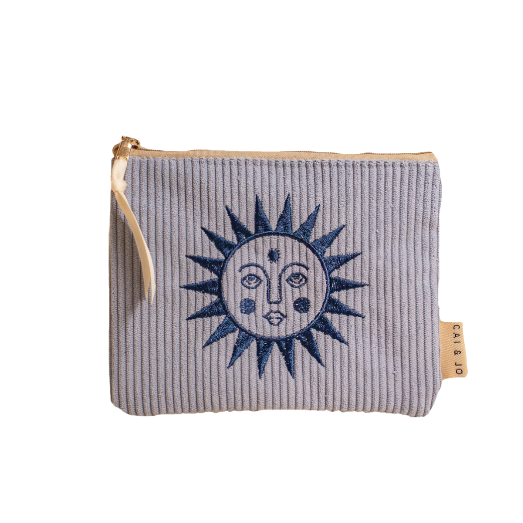 Blue Sun Face Corduroy Pouch