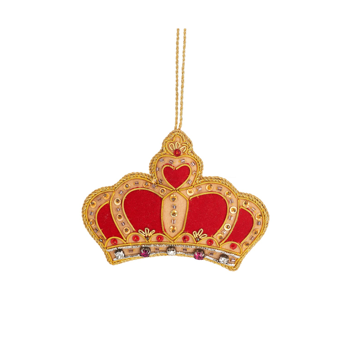 Handcrafted Royal Crown Christmas decoration with gold zari embroidery, festive ornament, perfect gift for lovers of elegant holiday décor.
