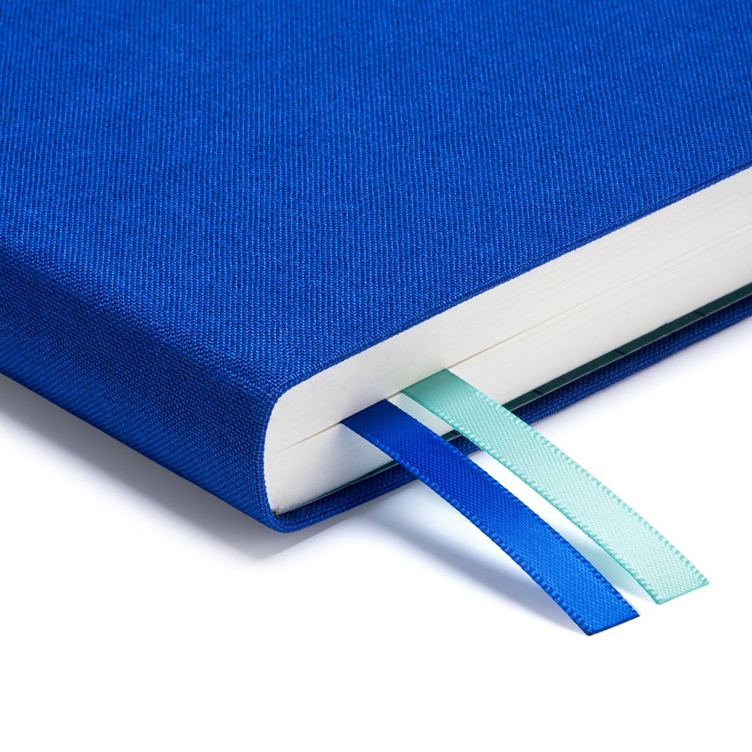 Ultramarine Fabric Daily Planner B6 – two ribbon markers and fabric cover detail
