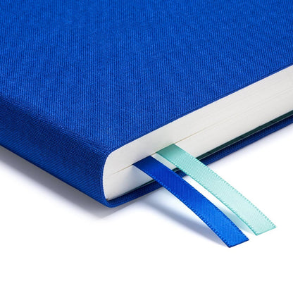 Ultramarine Fabric Daily Planner B6 – two ribbon markers and fabric cover detail
