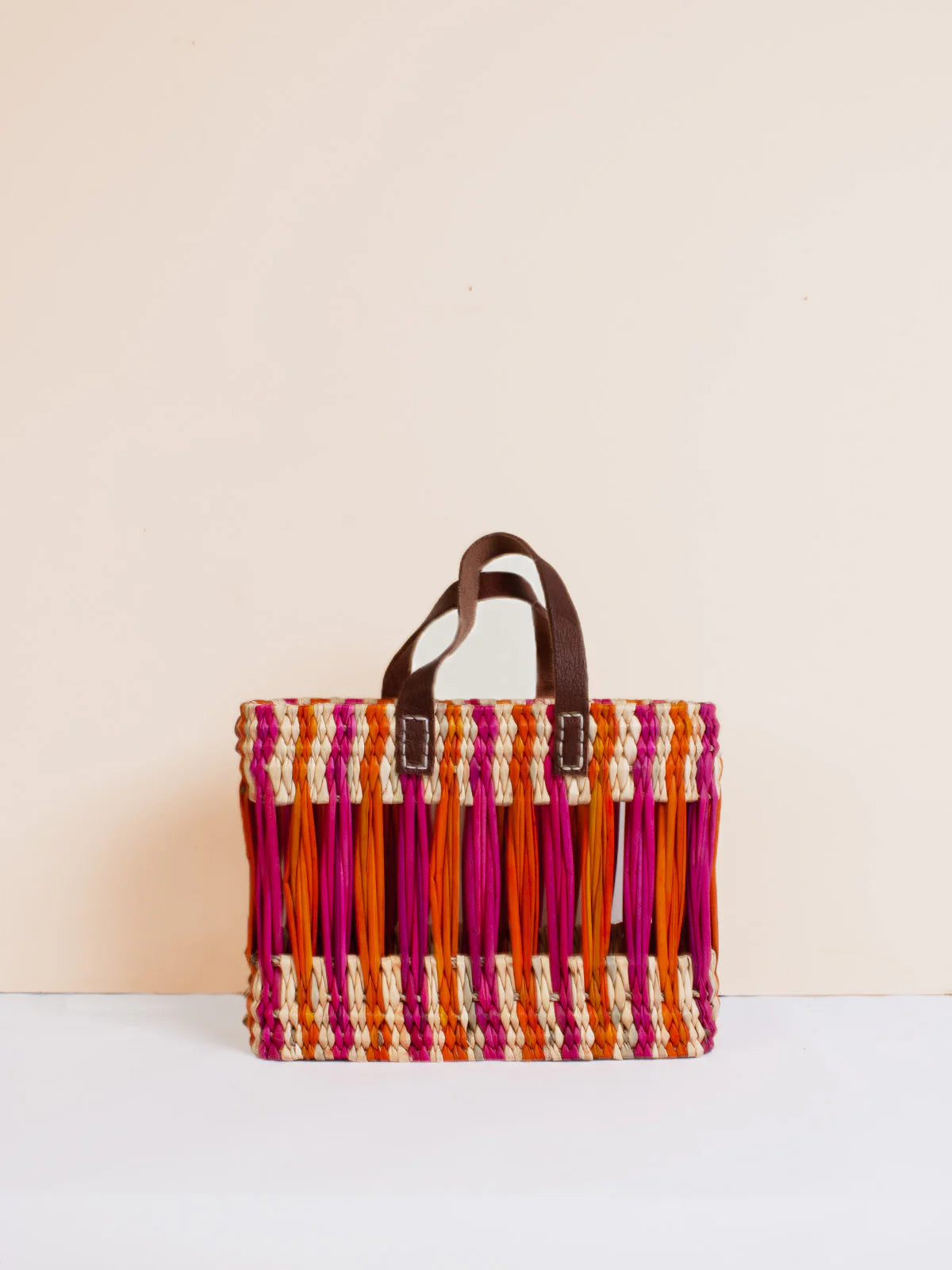 Decorative Reed Basket Pink &amp; Orange Stripe