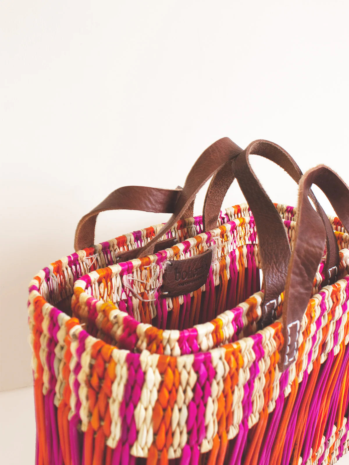 Decorative Reed Basket Pink &amp; Orange Stripe