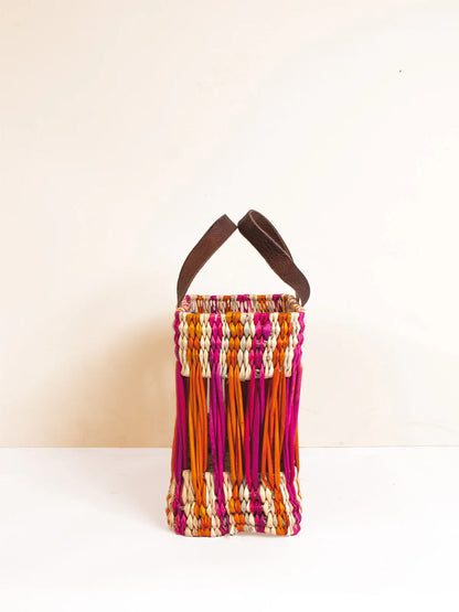 Decorative Reed Basket Pink &amp; Orange Stripe