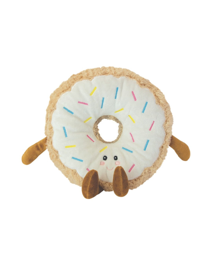 Dilly Donut plush snuggle buddy with removable microwaveable pouch, soft donut design with colorful sprinkles, perfect for comfort and gifts.