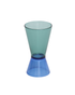 Duo Tone Cocktail Jigger in blue and teal borosilicate glass, 25ml and 50ml sides