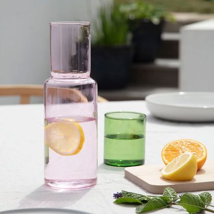 Duo Tone Pink Glass Carafe Set and Green Tumbler