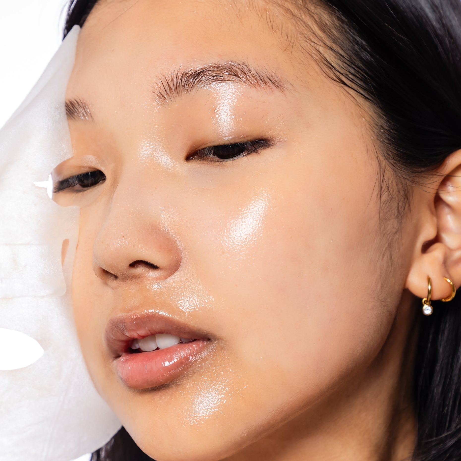 Close-up of a person’s face after using a mask from the Cocoa Dreams Skincare Treats set