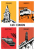 East London giclée print showing Christ Church Spitalfields, Shoreditch, Truman Brewery on Brick Lane, and narrowboats on Regent’s Canal, hand-drawn digital illustration on Hahnemühle German Etching paper