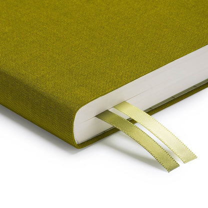 Fabric Daily Planner B6 in Olive – two ribbon markers and fabric cover detail