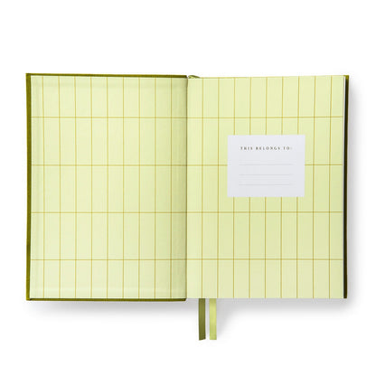 
olive Fabric Daily Planner B6 open to the “This Planner Belongs To” 