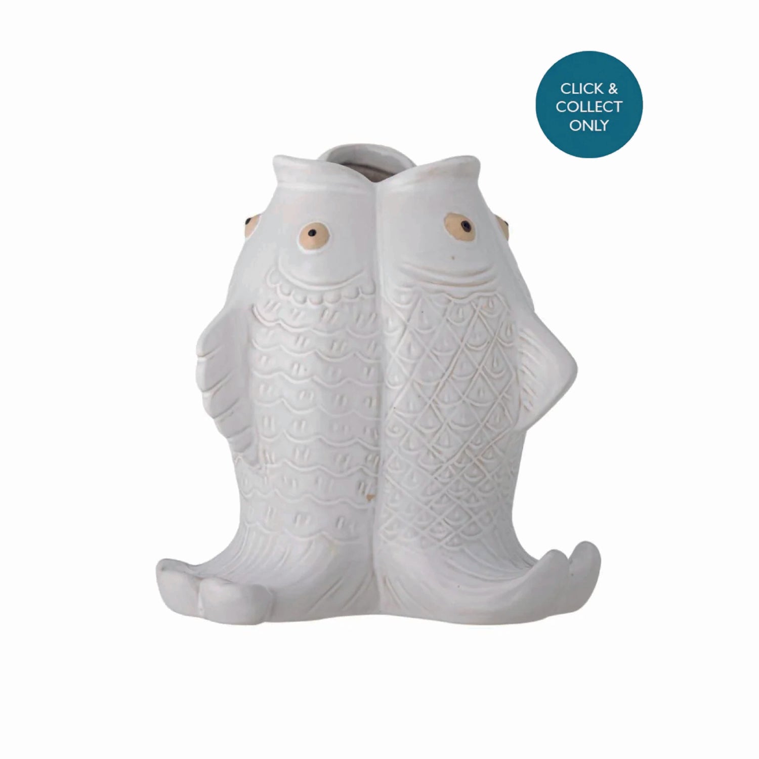 White ceramic fish-shaped  on a white background with &