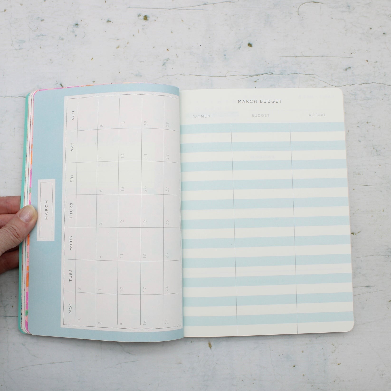 Inside view of the monthly planner of the A5 2026 diary with neon floral ornate garden design inspired by V&amp;A archives