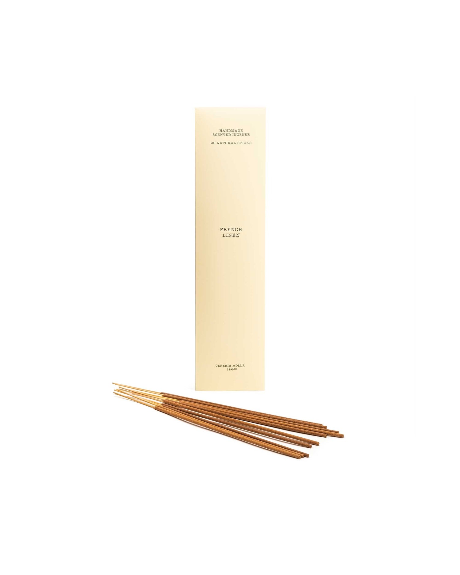 French Linen incense sticks – pack of 20 aromatic sticks with mandarin, basil, lavender, lily of the valley, and white musk fragrance for home, meditation, or gifting.