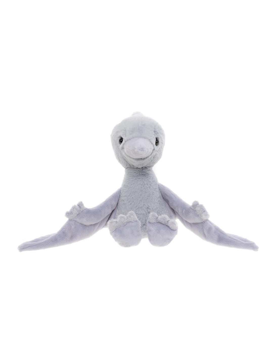 Front View Of the Wings Pterodactyl plush toy in grey – soft cuddly stuffed dinosaur for kids, comfort toy and nursery companion