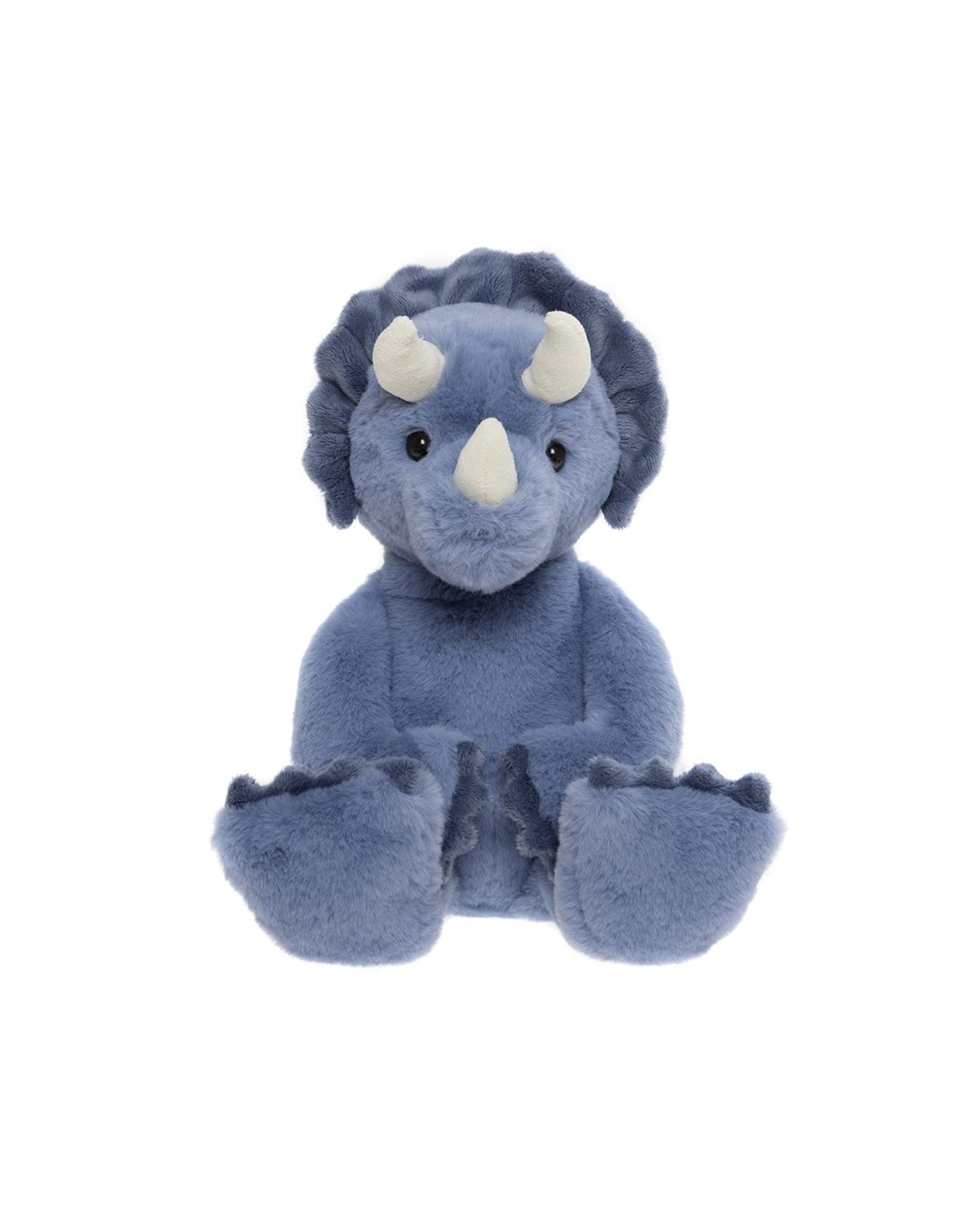 Front View of the Troy the Triceratops plush toy in denim blue – soft cuddly stuffed dinosaur for kids, comfort toy and nursery companion