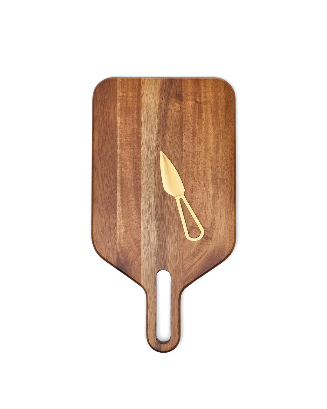 Garth Cheese Board and Knife Set with acacia wood board and gold knives