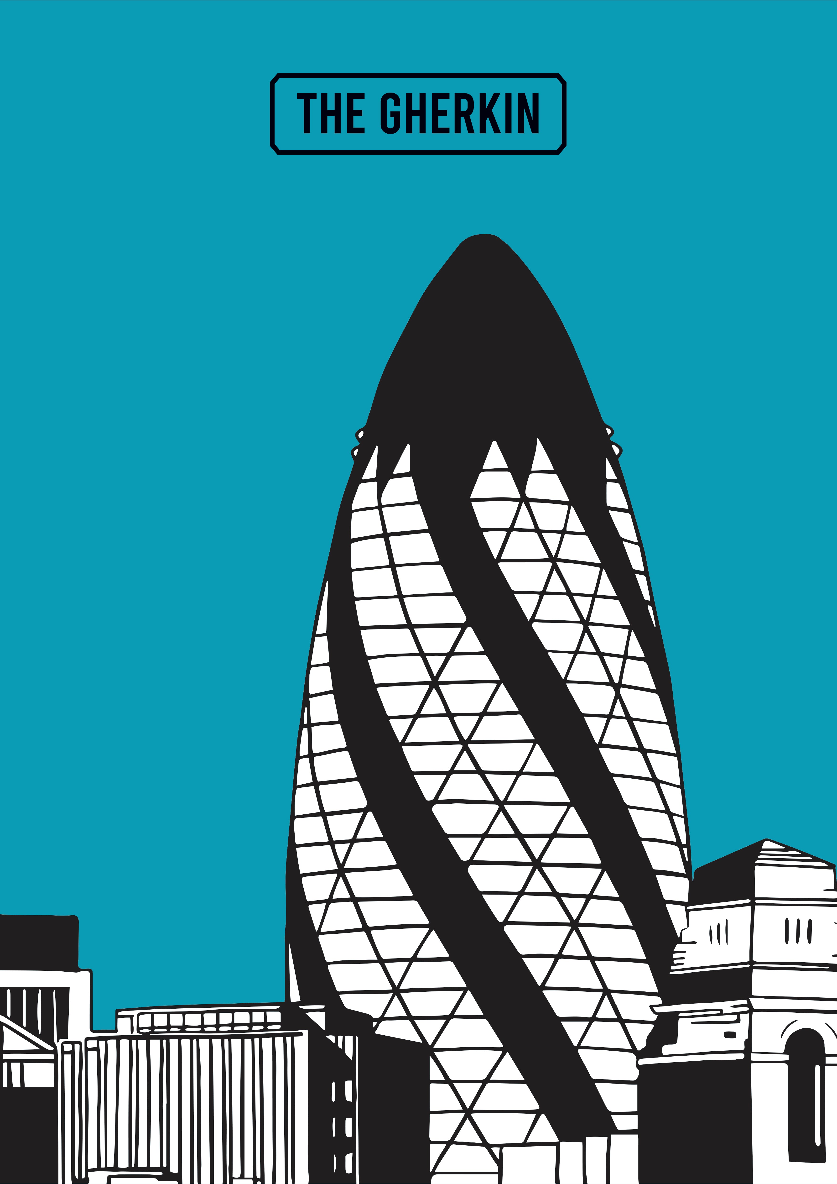  Gherkin Giclée Print in A4 and A3 with modern illustration