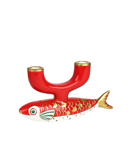 Gloss ceramic koi fish candle holder – elegant Christmas décor accessory for table or mantle