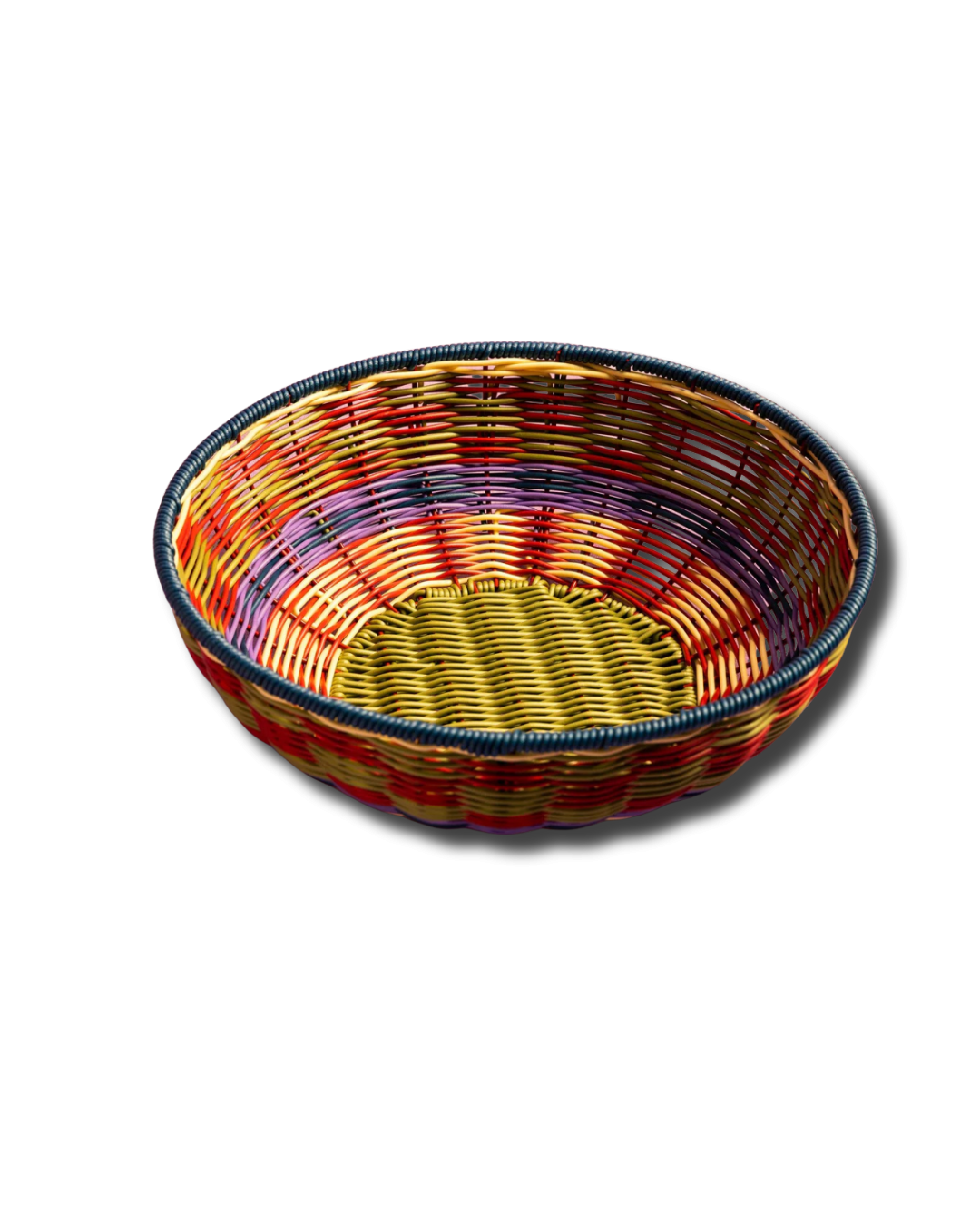 MÆGEN Green &amp; Red Hand-Woven Large Bowl – colourful hand-woven polypropylene with unique faux rattan texture, 11 cm height, 30.5 cm diameter