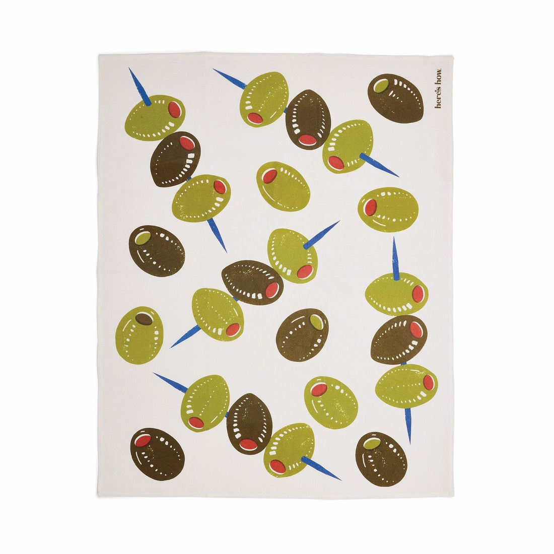 Emmy Olive Print Tea Towels – 100% Cotton Mediterranean Decor on a white background