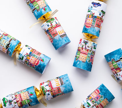 Village Scene Christmas Crackers Set of 6