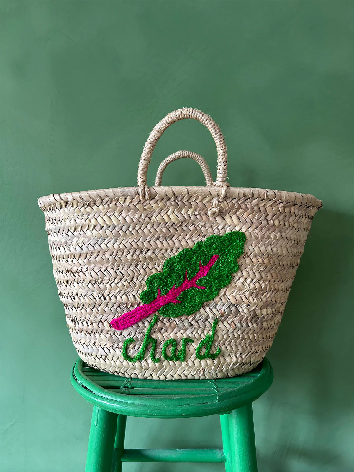 Hand Embroidered Market Basket Chard