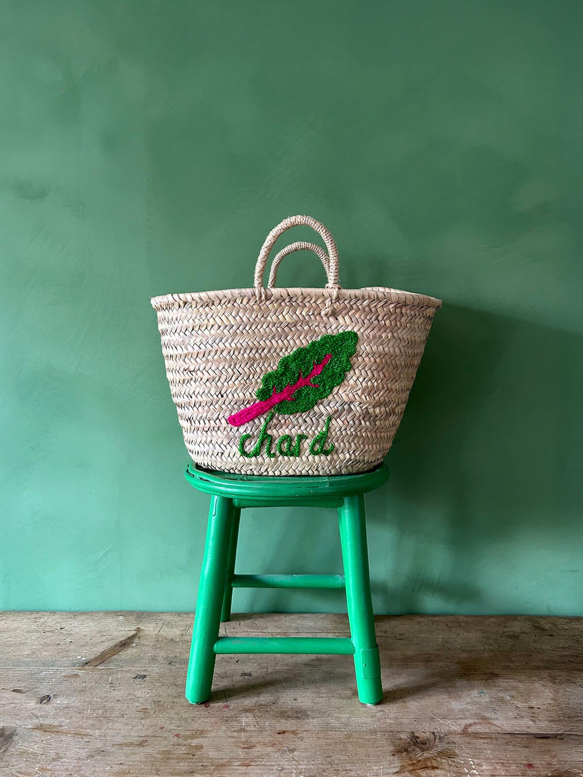 Hand Embroidered Market Basket Chard