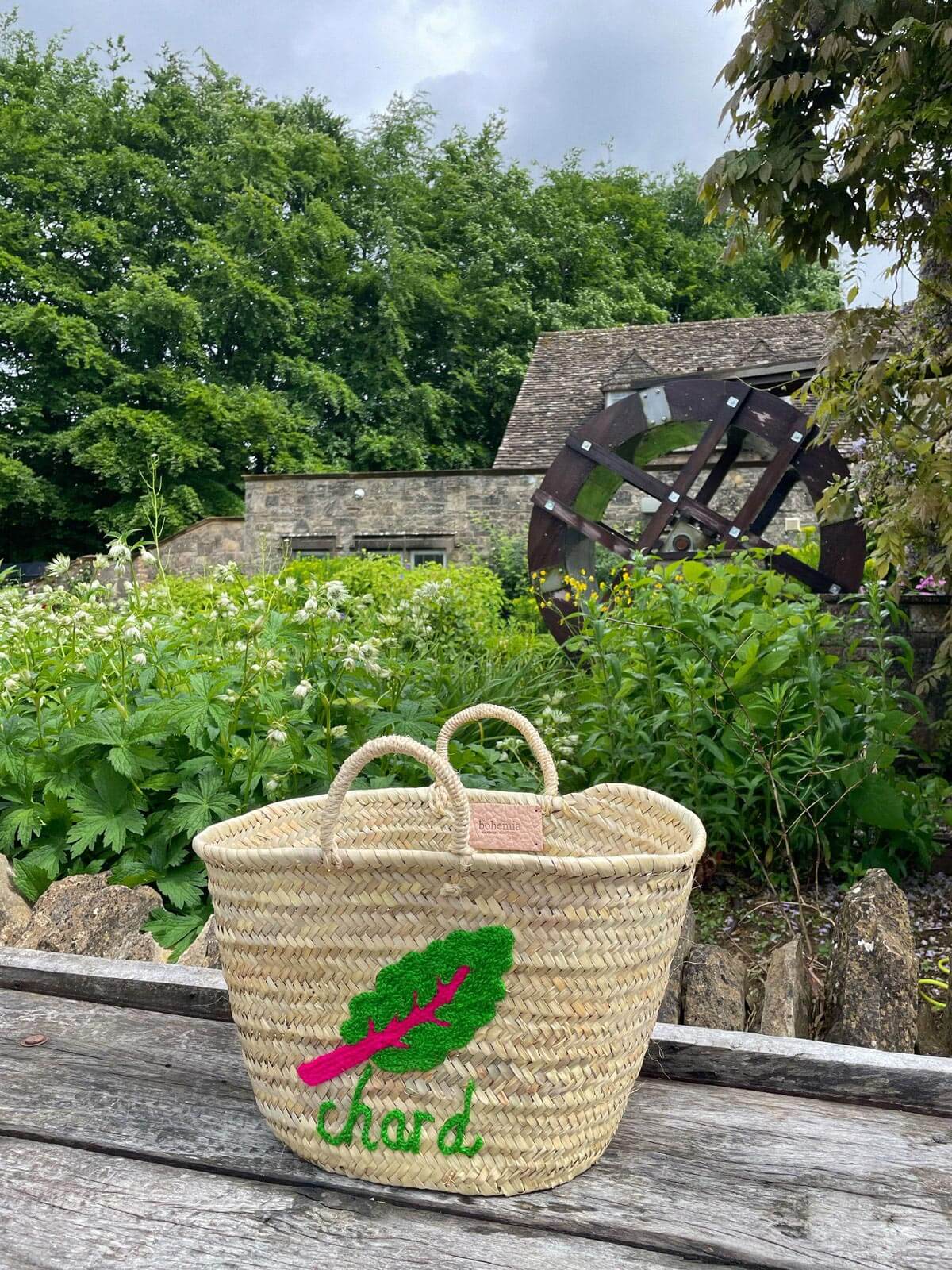 Hand Embroidered Market Basket Chard