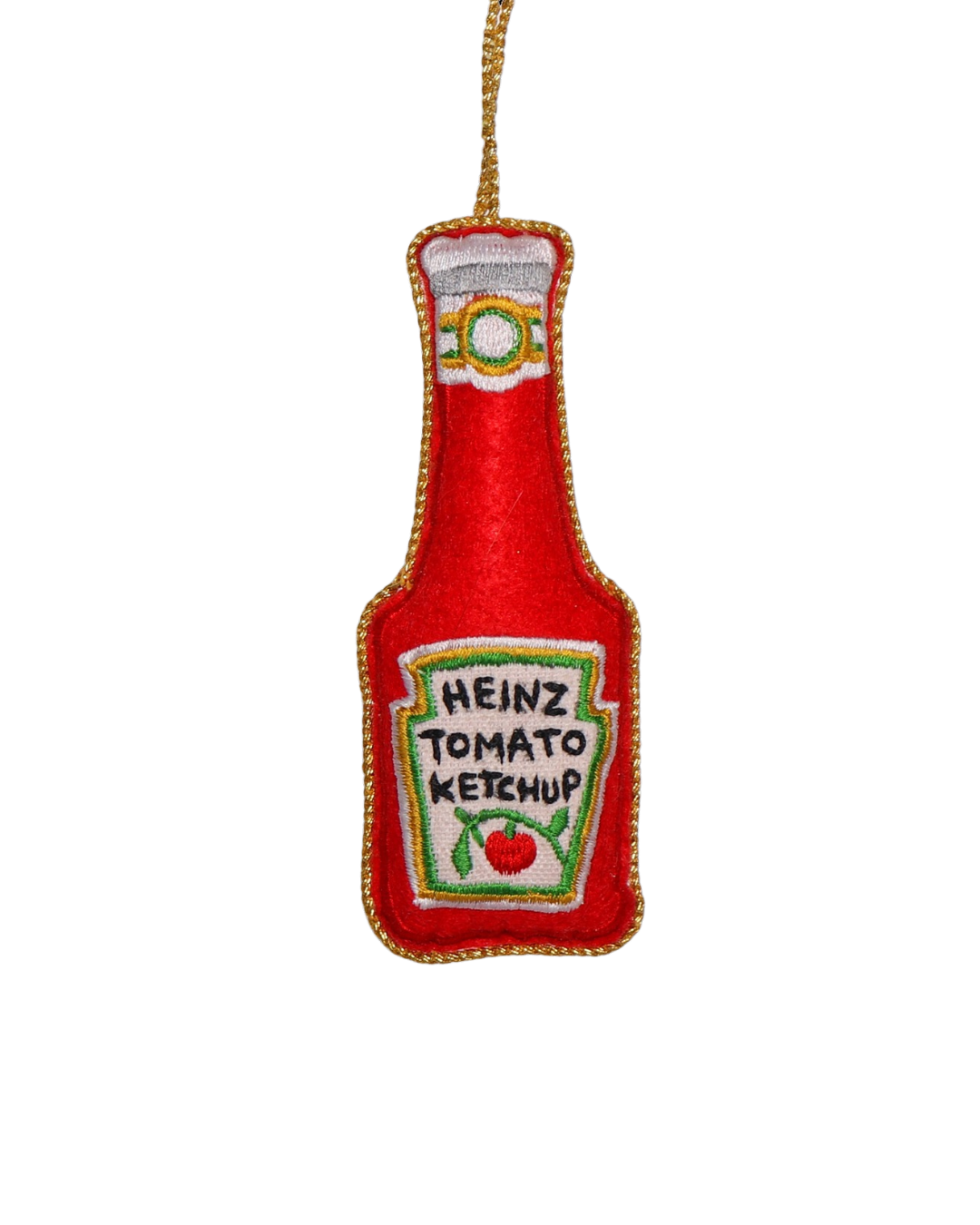 Handmade Heinz Tomato Ketchup Embroidered Christmas Decoration, 10 cm, ideal for Christmas trees, foodie gifts, and festive décor