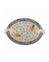 Hezha Serving Tray by Bloomingville, hand-decorated with engraved details and printed bird design in warm colors, L34 x H3.5 x W25 cm.