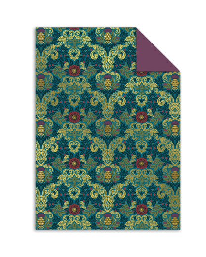 Luxury Botanical Flat Wrap sheet with detailed foliage pattern and gold foil finish
