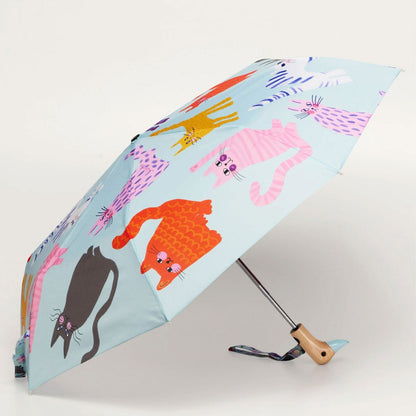 Ice blue Arty Cats umbrella displayed open